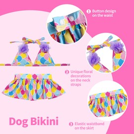 KYEESE Dogs Bikini for Small Dogs Mermaid Dog Beach Swimsuit Dog Tutu Dresses Bathing Suit Dog Clothes for Summer, Size Large