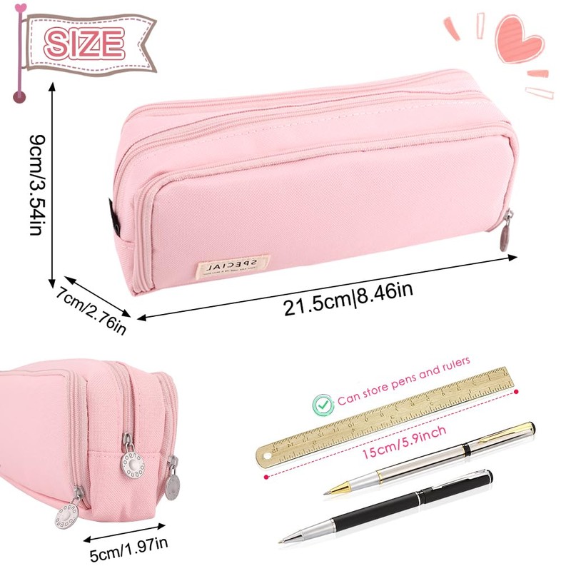 Oyachic 3 Compartment Pencil Case Large Capacity Pen Pouch Oxford