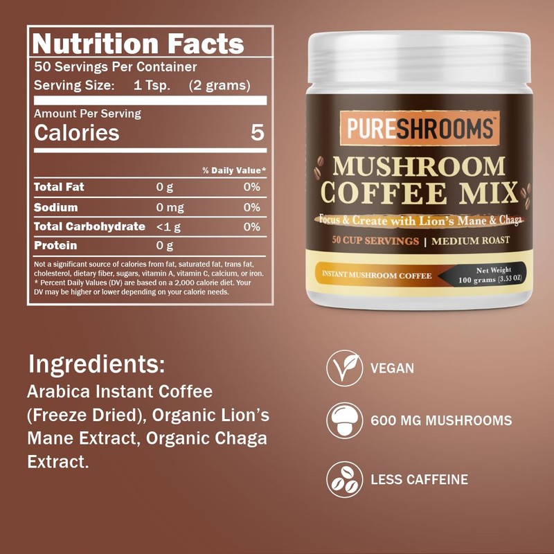 Focus & Create Adaptogenic Instant Mushroom Coffee – 50‑Serve Pack