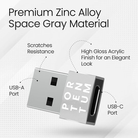PORTENTUM USB c to USB Adaptor - 480 MB Speed - Premium Zinc Allow with High Heat Resistance - USB to USB C adapter WITH Only 4 grams - Silver
