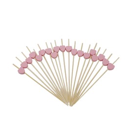 KUMGROT 100 Counts Disposable Appetizer Skewers Love Shape Bamboo Cocktail Picks 4.7Inch Handmade Fruit Sticks for Appetizer Drinks Barbeques Party Decorative Picks (Pink)