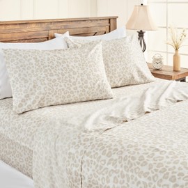 Elegant Cotton 100% Pure Organic Cotton Sheets Set Full Size - Leopard Beige Pattern Print Super Soft Sheet - 4 Piece Set - Fitted Sheet, Flat Sheet & 2 Pillow Covers - Full
