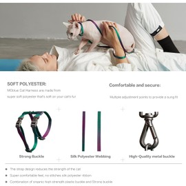 Maogoublue 4FT Adjustable Size H-Type Safety Cat Harness and Leash Set with 360° Rotatable Alloy Hook and Durable Buckle Collars for Kitten Walking Escape Proof (Rainbow)