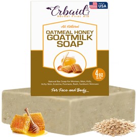 Erbaid- Jabón en barra con leche de cabra, avena y miel de cactus, 4 oz jabón en barra natural para mujeres, hombres y niños, piel con picazón, E     