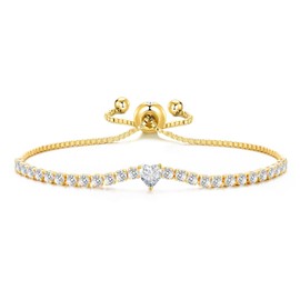 Philip Jones Gold Plated Heart Solitaire Friendship Bracelet Created with Zircondia® Crystals