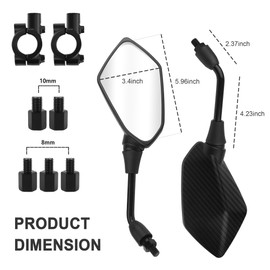 2PCS Motorcycle Mirrors,360° Adjustable Motorcycle Side Mirrors with 8mm & 10mm Bolt,HD Motorcycle Mirrors for Handlebars Wide Angle Rear View Mirror Fits Scooter,Dirt Bike,ATV (Carbon Fiber)
