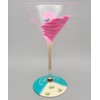 Pink Flamingo Themed Martini Glass - Hand Painted - Tropical