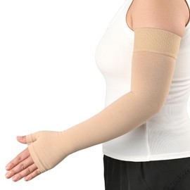 KEKING Lymphedema Medical Compression Arm Sleeve with Gauntlet, 15-20 mmHg Graduated Compression Full Arm Support for Women Men (Single), Long Pressure Arm Hand Brace for Arthritis, Bursitis, Edema