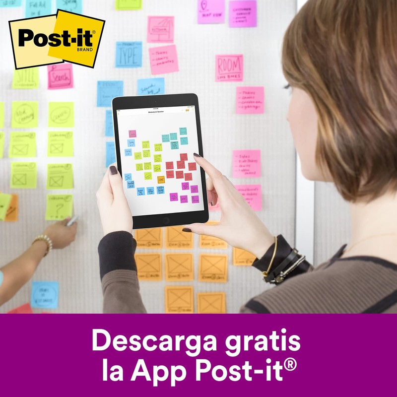 Post-it Notas Súper Adhesivas, Doble poder de adhesión, Colores Neón,