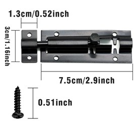 Door Lock Bolts Security Slide Latch Lock Strong Stainless Steel Matte for Bathroom, Toilet, Shed, Shower, Garden, Bedroom - Door Latch Slide Bolts Lock with Screws, 3 Inch (Black)