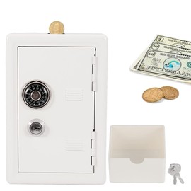Horoper Kid's Coin Bank Locker Safe, Kids Piggy Bank Locker Safe Metal Safe Money Bank with Single Digit Combination Lock and Key, Best Gifts for Boys and Girls (White)