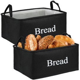HFYZZ 2 Packs Bread Storage Basket for Pantry, Imitation Linen Bread Baskets Foldable Bread Storage Containers with Handles for Pantry Kitchen Counter to keep Bread, Rolls, Snacks