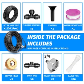 Outdoor Fan Misting System Kit, 26.2FT (8M) Misting Line + T-Joints + 8 Misting Nozzles + Brass Adapter(3/4") Misting Cooling System, Water Misting Fan for Cooling Outdoor