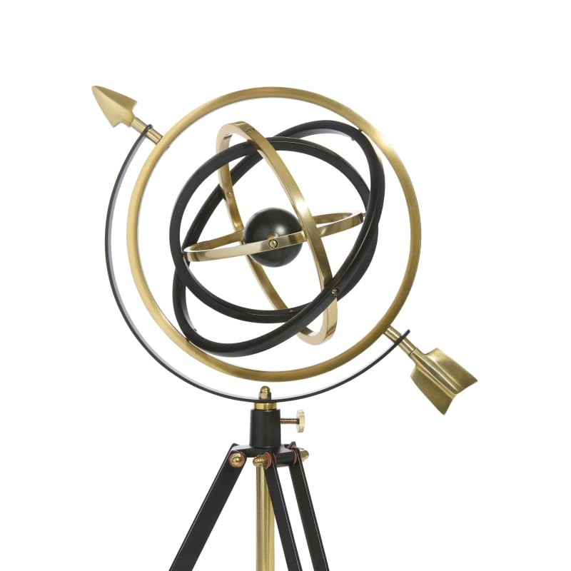 Metal Armillary Sphere Globe with Tripod Stand, 17" Black and