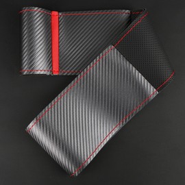 Steering Wheel Cover, Matte Carbon Fiber and Microfiber Leather, Stitch On Wrap, Universal Fit for Cars and Trucks,Silver Red