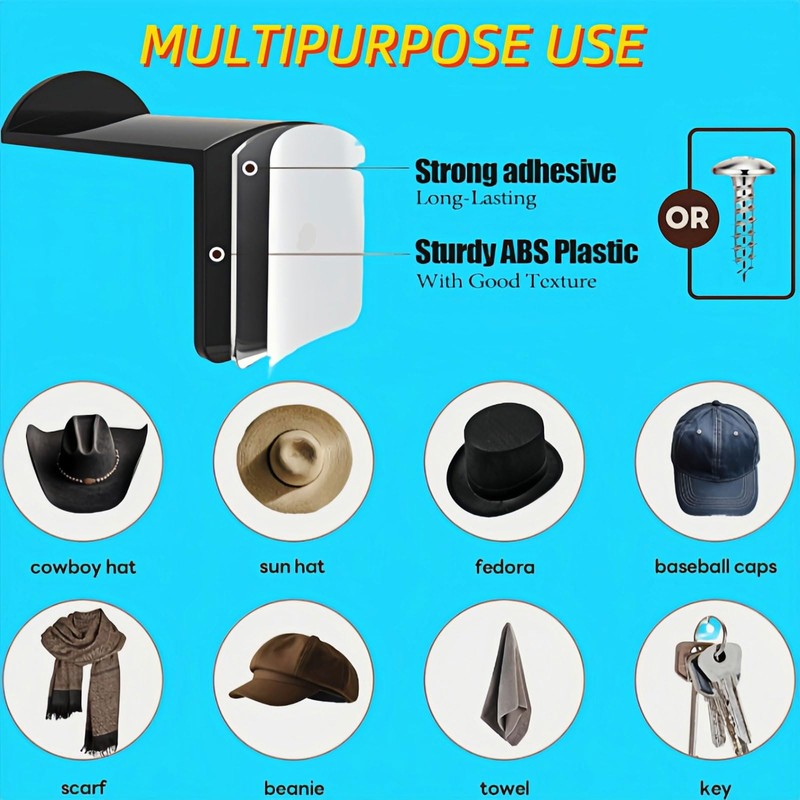 YVYAVGE 8 Pack Hat Hooks for Wall,Heavy-Duty Adhesive Cowboy Hat