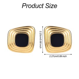 Black and Gold Geometric Earrings for Women, Retro Irregular Chunky Square Earrings Studs Stainless Steel Statement Jewelry for Holiday Birthday Present