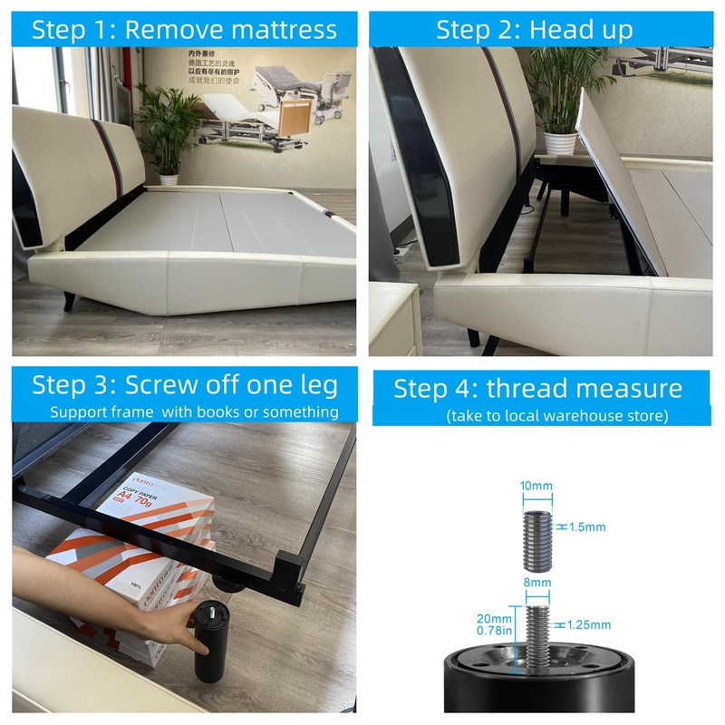 4 Inch Metal Legs Replacement for Adjustable Bed Base Frame