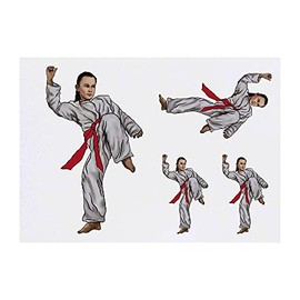 4 x 'Karate Kick Girl' Temporary Tattoos - Water Resistant, Skin-Safe, Non-Toxic Transfers, Mixed Sizes (TO00043915)