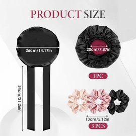 GlasFlength Satin Hair Cap, Sleep Cap, Silk, Mulberry Silk Sleep Cap, Satin Bonnet, Adjustable Silk Hood for Sleeping, Breathable, Wide Band, Double Layered for Women and Girls (Black)