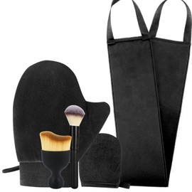 5-in-1 Self Tanning Mitt Set, Fake Tan Mitt, Back Tanner Applicator, Tanning Brush for Body and Face, Lotion Applicator for Back, Self Tanner Brush and Glove (Black)