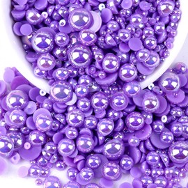 MLGDA 5600PCS Half Round Pearls Flatback Imitation Pearls for Crafts,7 Sizes for DIY Nails Art Crafting,Jewelry Making, Shoes,Cup,Phone Decoration (14 Deep Purple AB)