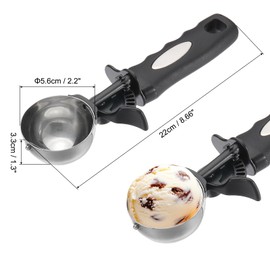 PATIKIL 4 Ounce Ice Cream Scoop with Trigger, Stainless Steel Portion Cookie Scoop with Thumb Trigger for Cookie Dough Cupcake Batter Baking, Silver Black
