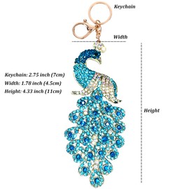 Tverghvad Crystal Rhinestone Bear/Koala/Teddy Bear/Owl Keychain, Cute Animal Key Chains for Girls Backpack, Car Keys, Purse (Blue Peacock)
