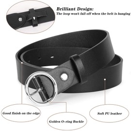 XIAOWU Fashion Women Leather Belt With Classic Round Buckle, Ladies Retro Vintage Waist Belt for Dresses Jeans Pants