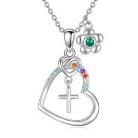 AOBOCO Cross Necklace Birthstone Jewelry Baptism First Communion Confirmation Gifts Necklace for women-1
