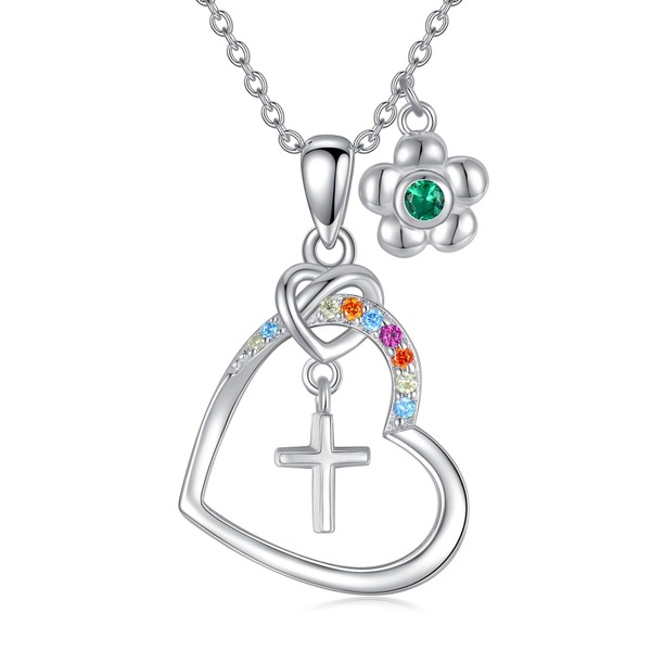 AOBOCO Cross Necklace Birthstone Jewelry Baptism First Communion Confirmation Gifts