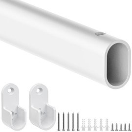 Mavivegue Oval Closet Rod, Closet Rods for Hanging Clothes, Adjustable Closet Rod – Expandable 28 to 40 Inches, Wardrobe Closet Organizer for Laundry Room, RV, Closet Storage (white)