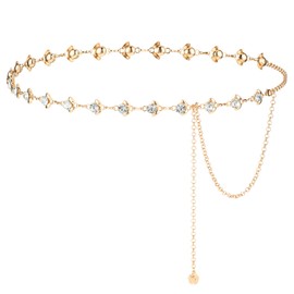 TIESOME Chain Belt for Women, Rhinestone Flower Waist Chain, Adjustable Crystal Waist Belts Bridal Wedding Belt for Dress(Gold)