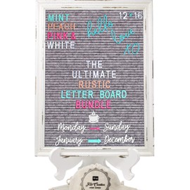 Rustic Felt Letter Board Ultimate Bundle Farmhouse Vintage White Wood Frame and Stand by Felt Creative Home Goods Changeable Message Memo Board 800+ Letter Set (Gray, 12x16)