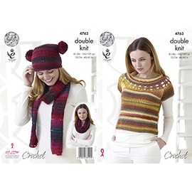 King Cole 4763 Crochet Pattern Womens Top with Yoke and Accessories in King Cole Riot DK