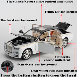 Toy Car Rolls-Royce 1/24 Phantom Model Alloy Collectibles Diecast Vehicles with Sound and Light (Black/White)