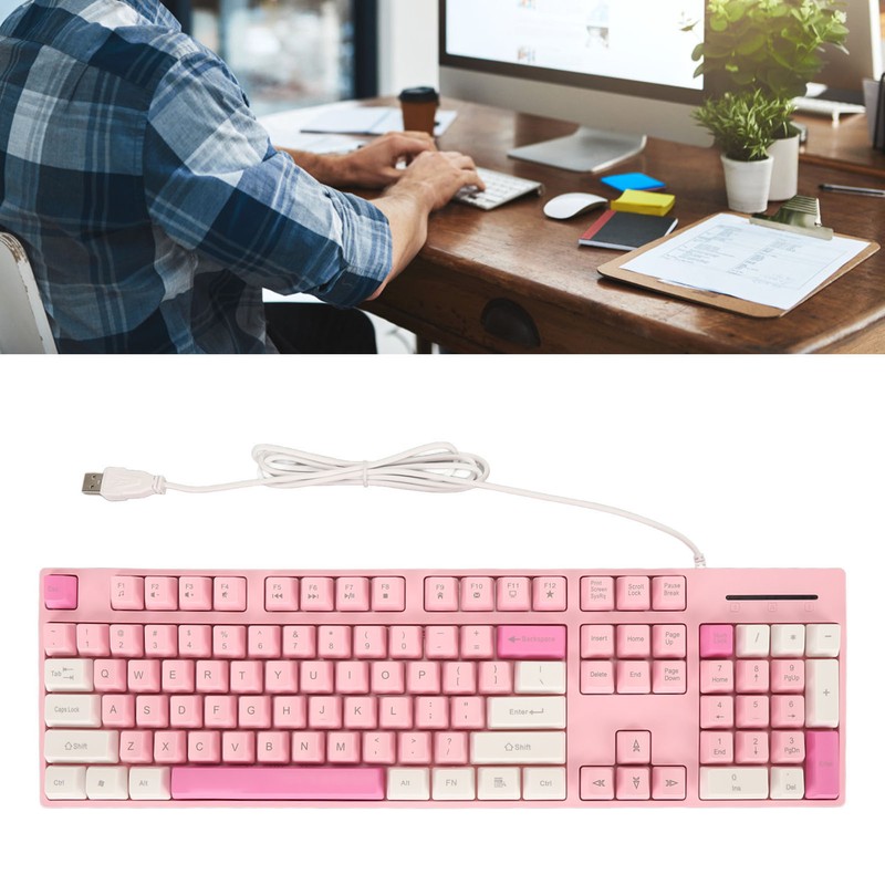 104 Keys Wired Keyboard 3 Colors Cute Gaming Keyboard USB