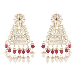I Jewels Gold Plated Indian Wedding Bollywood Kundan & Pearl Dangle Earrings for Women (E2798Wi), No Gemstone