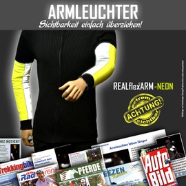 REALflex -ARM NEON - Visibility simply pull over the sleeve, arm candlesticks, arm warmers, overcoats, reflective all sides, luminous. Gift idea for men, women, children, seniors, Silver, Neon Yellow