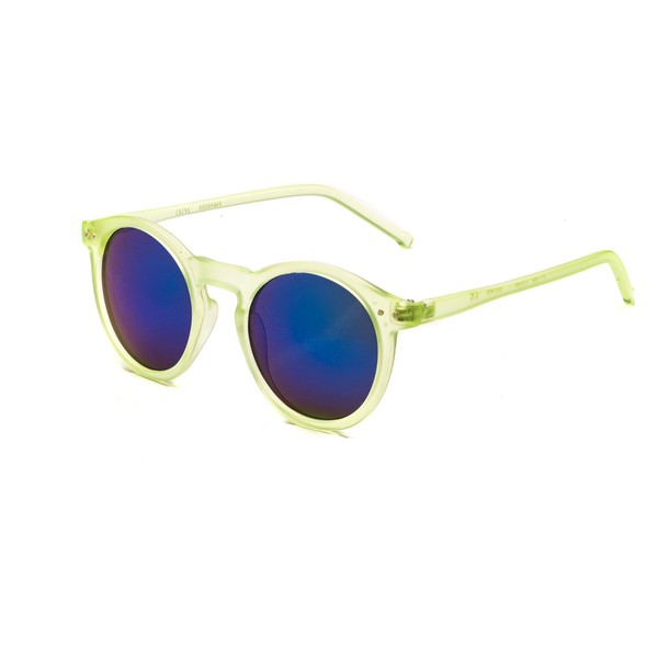 Retro Fashion Round Matt Green Frame Blue Mirror Lens