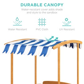 Best Choice Products Kids Wooden Cabana Sandbox Play Station for Children, Outdoor, Backyard w/ 2 Bench Seats, UV-Resistant Canopy Shade, Fabric Sandpit Cover, 2 Side Buckets - Natural