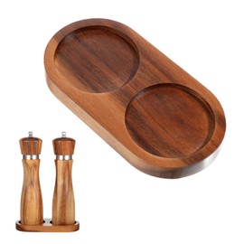 JJUNW Salt and Pepper Grinder Mill Tray, Acacia Wood Tray, Pepper Mill Holder & Rest (Inner Dia 2.5 Inch) Fit Many Mills & Shakers Grinder Accessories