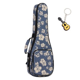 Longteam Linen Simple Ukulele Case 10mm Sponge Portable Waterproof Ukuleles bag Cover Uke gig bag with Accessory Storage Pocket (21 In Soprano, Cherry Blossom)