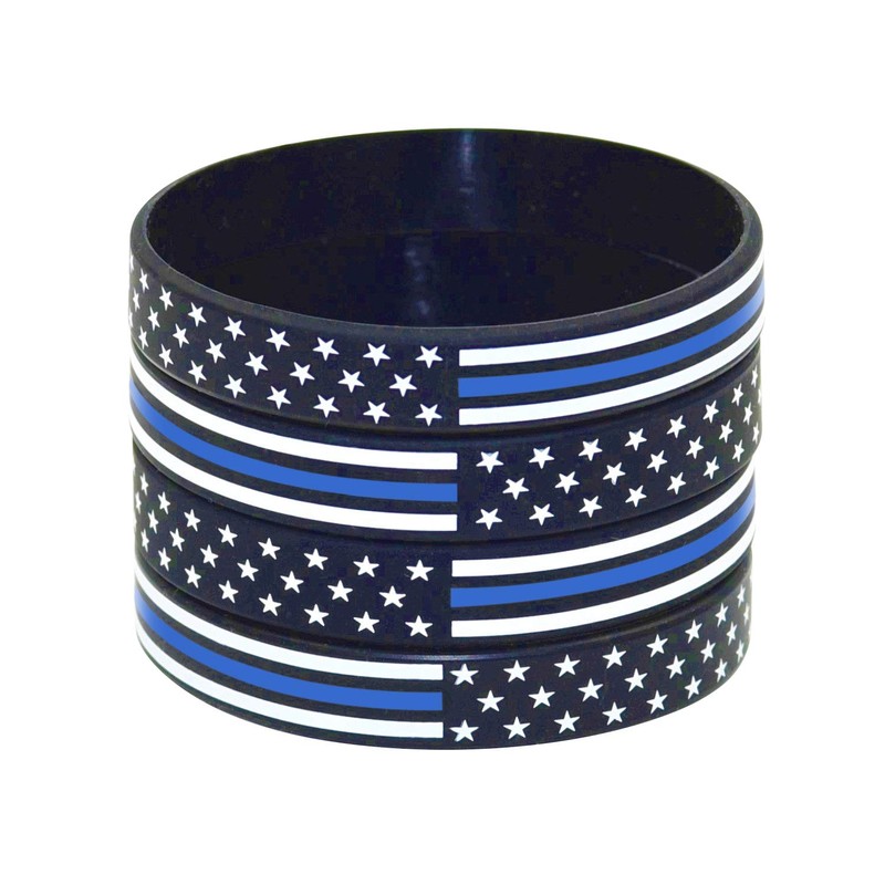 Great 1 Thin Blue Line American Flag Silicone Stretchable Bracelet