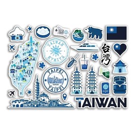 A5 Sticker Sheet Taiwan Landmarks Vinyl Stickers - Blue Taipei Country Map Airport Stamps Skyline Flag Travel Holiday City Aesthetic #80823