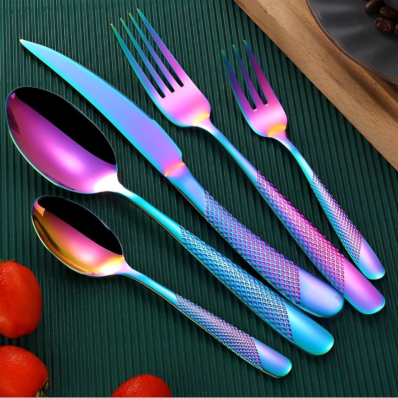 Vilihkc Hammered Silverware Rainbow 20 Pieces Stainless Steel Flatware Set