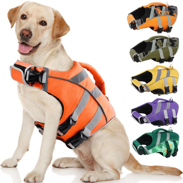 Kuoser Dog Life Jacket with Reflective Stripes, Adjustable High Visibility