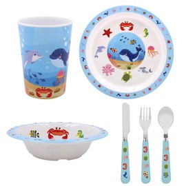 Children's Reuseable Melamine Tableware BPA Free Sea Life Design (6 Piece Meal Set 0719)