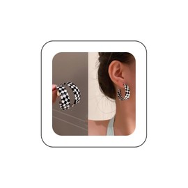 Yheakne Vintage Black White Striped Earrings Acrylic Checked Earrings Chessboard Dangle Earrings Striped Checked Earrings Jewellery for Women and Girls, Zinc