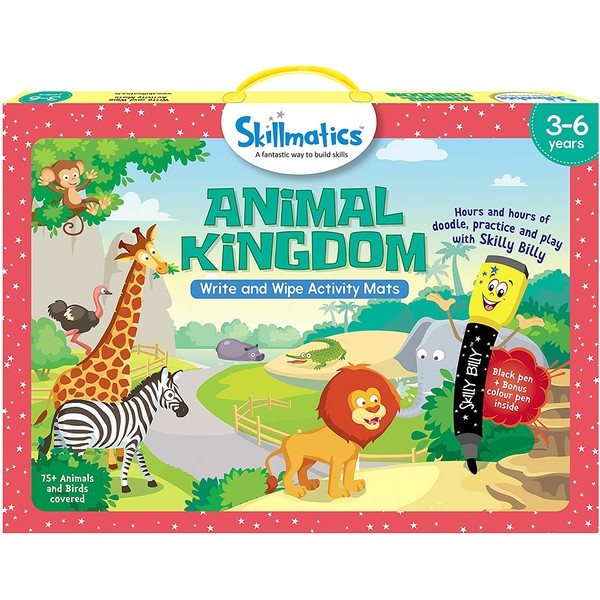 Skillmatics Educational Game: Animal Kingdom (3-6 Years) | Erasable and Reusable Activity Mats with 2 Dry Erase Markers | Learning Tools for Boys and Girls 3, 4, 5, 6 Years